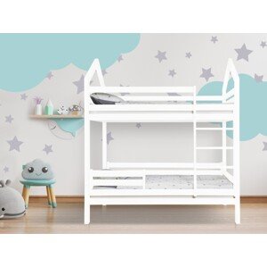 ELIS DESIGN Domečková postel patrová s volitelnou zábranou bílá rozměr lůžka: 80 x 180 cm, šuplík, nožičky: s nožičkami, bez šuplíku, Zábrany: Obě