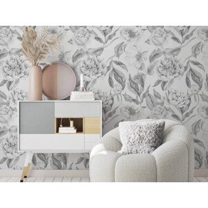 Yokodesign Tapeta Pivoňky a růže šedobílé Délka: 250 cm
