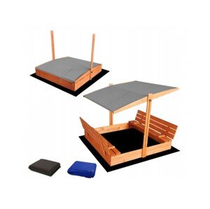 ELIS DESIGN Set - Pískoviště s krytem/lavičkami a šedou stříškou velké předvrtané impregnované premium 140x140 cm