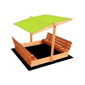 ELIS DESIGN Set - Pískoviště s krytem/lavičkami a zelenou stříškou předvrtané impregnované premium 120x120 cm