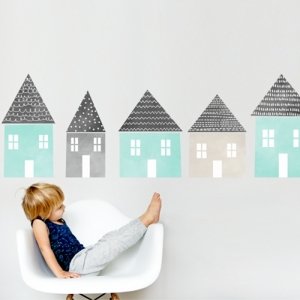 Yokodesign Nálepka na zeď - domečky Velikost: L, barva, velikost: mátová