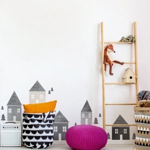 Yokodesign Nálepka na zeď - domečky Velikost: XL, barva, velikost: šedá