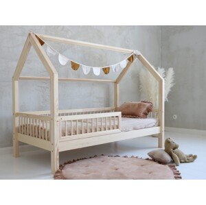 ELIS DESIGN Domečková postel s plůtkem natur/bílá - na nožkách 19 cm barva: přírodní bez laku, rozměr lůžka: 80 x 190 cm