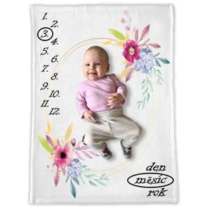 ELIS DESIGN Milníková deka na focení miminek květinový věnec varianta: se jménem miminka
