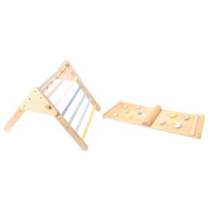 eliNeli Dřevěný Piklerové trojúhelník 59 cm set s montessori prknem - pastelový