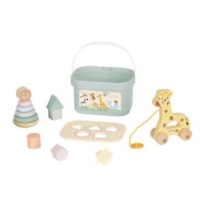 eliNeli Hrací box ZOO 4v1 - vkládačka + pyramida + tahací hračka - BAZAR