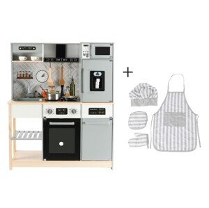 eliNeli Dětská dřevěná kuchyňka s rozšířeným příslušenstvím + textilní set ZDARMA - moderní design - 2.jakost