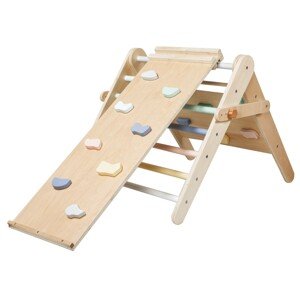 eliNeli Montessori rostoucí Piklerové trojúhelník 59 cm 3v1 s activity boardem a prknem 2v1 - pastel